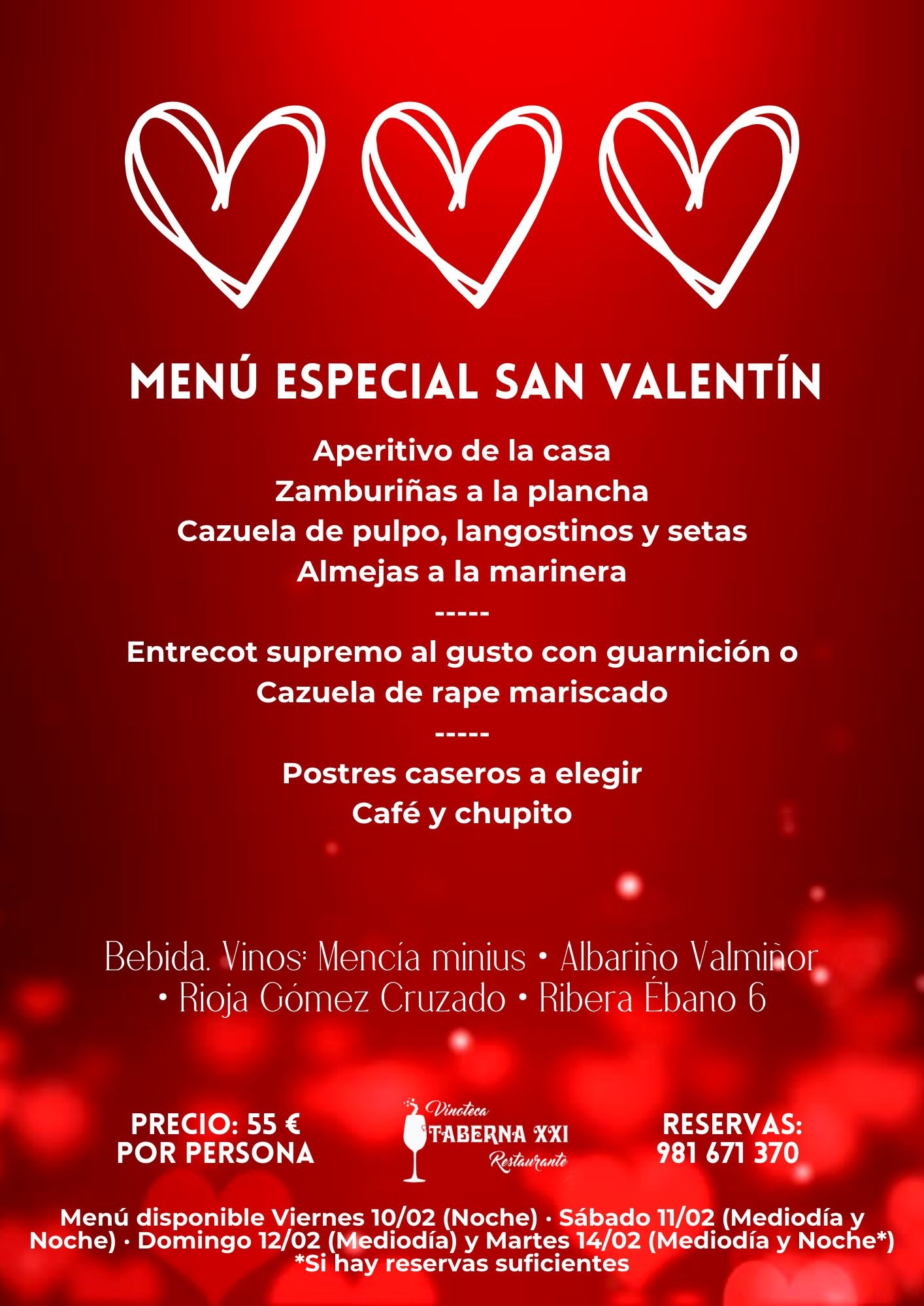 Menú especial San Valentín - Restaurante A Taberna XXI - Carral